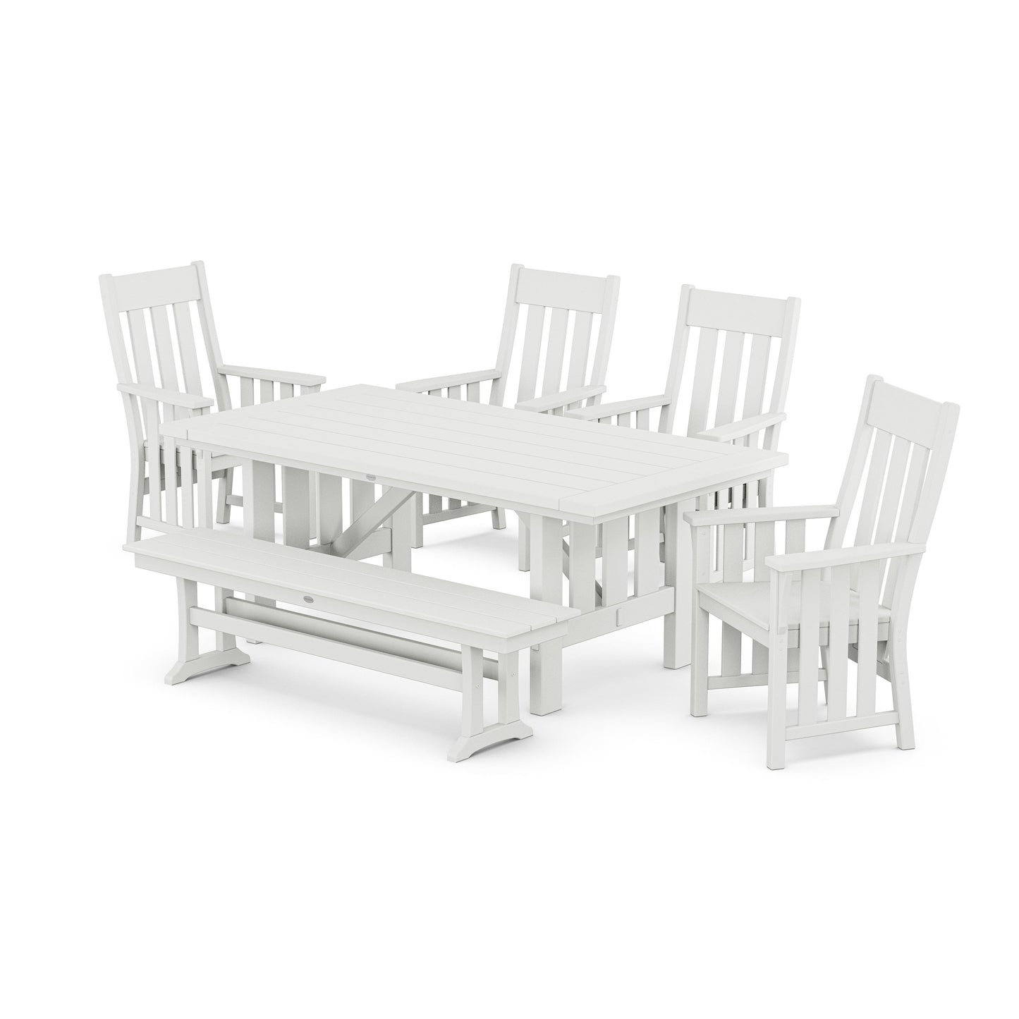 POLYWOOD Acadia 6-Piece Dining Set with Bench — White