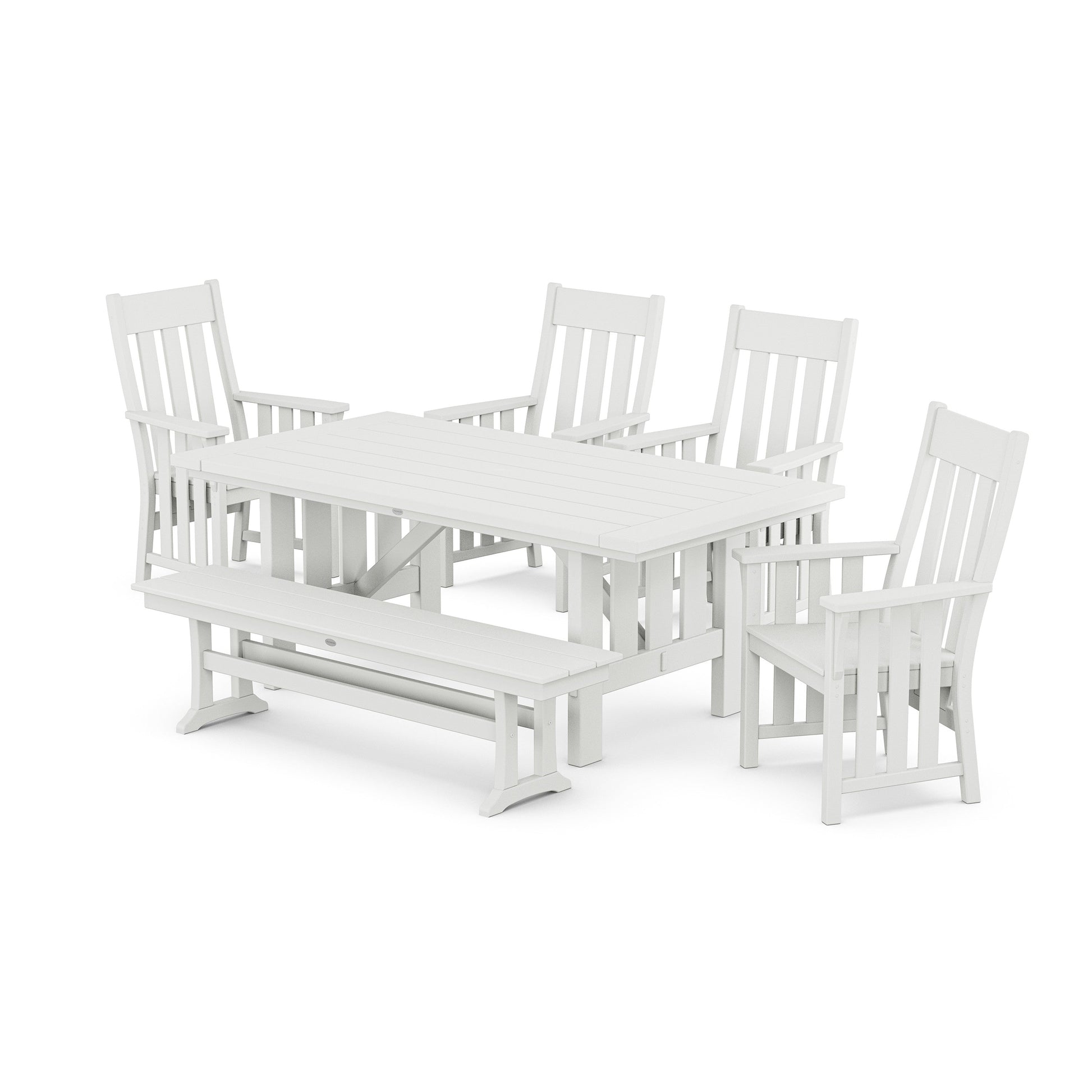 POLYWOOD Acadia 6-Piece Dining Set with Bench — White