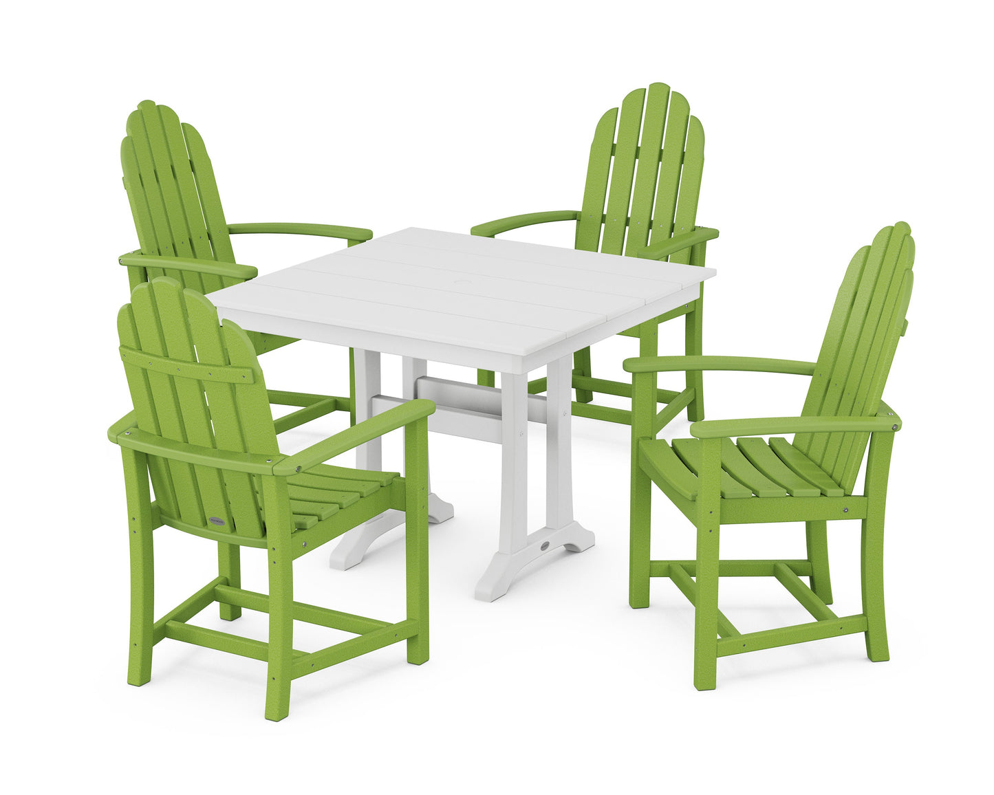 POLYWOOD Classic Adirondack 5-Piece Farmhouse Dining Set With Trestle Legs — Lime / White