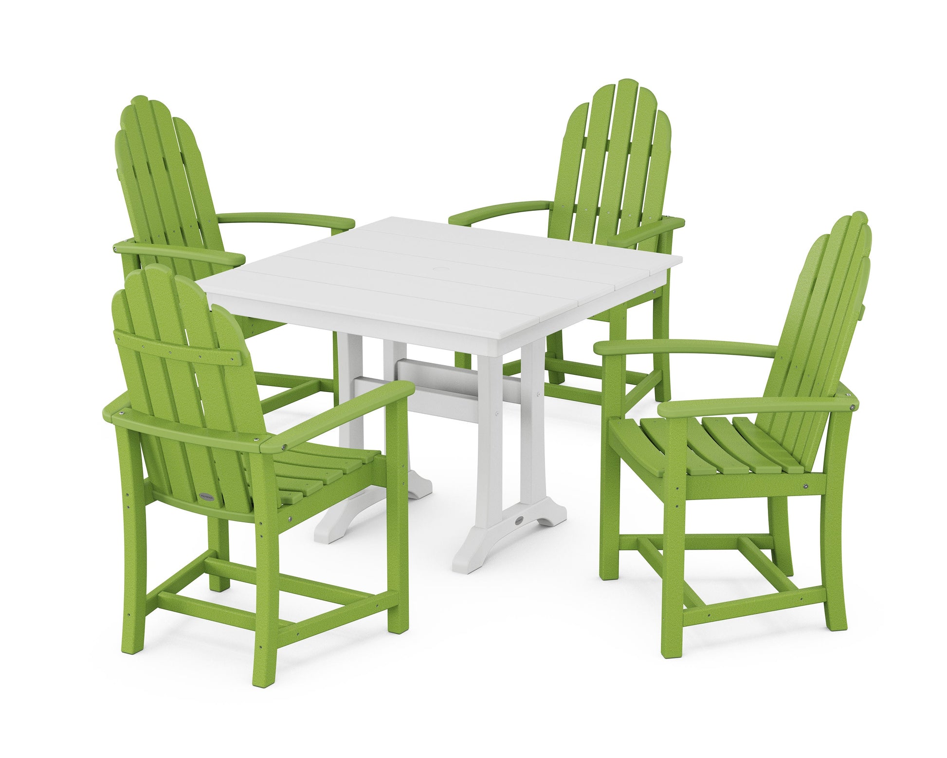 POLYWOOD Classic Adirondack 5-Piece Farmhouse Dining Set With Trestle Legs — Lime / White