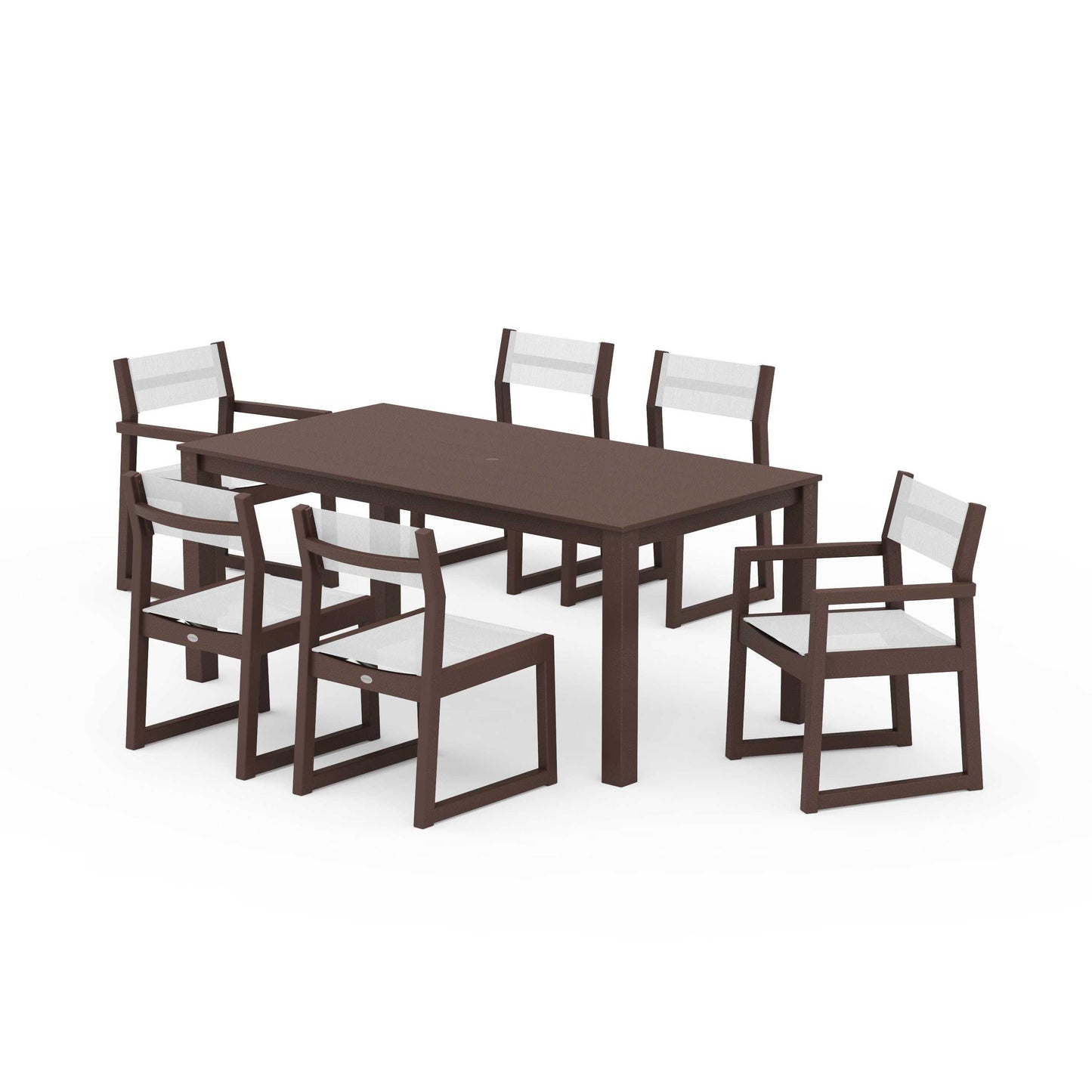 POLYWOOD EDGE Sling 7-Piece Parsons Dining Set — Mahogany / White Sling