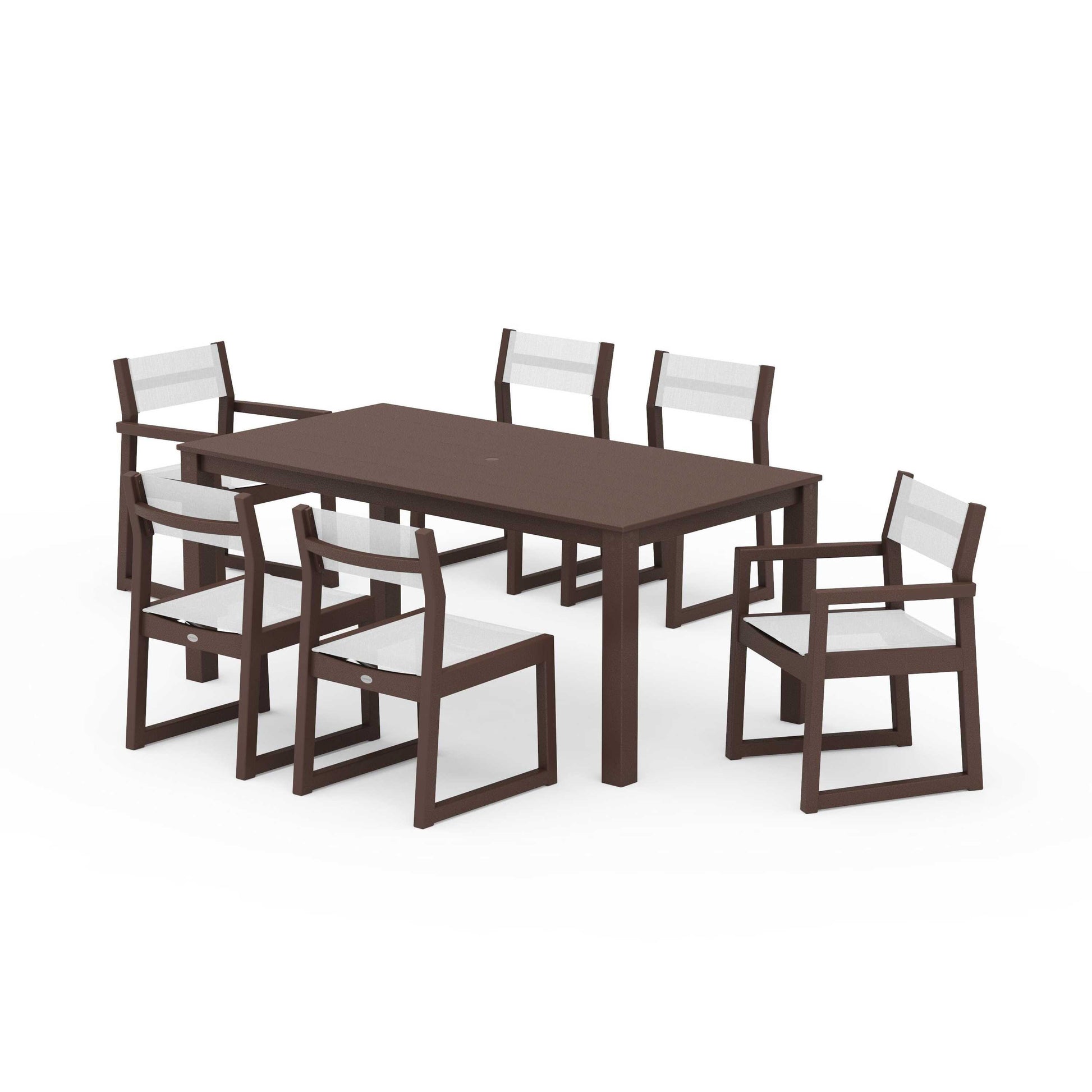 POLYWOOD EDGE Sling 7-Piece Parsons Dining Set — Mahogany / White Sling