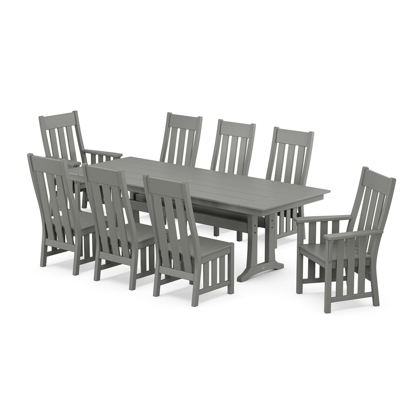 POLYWOOD Acadia 9-Piece Farmhouse Dining Set with Trestle Legs — Slate Grey