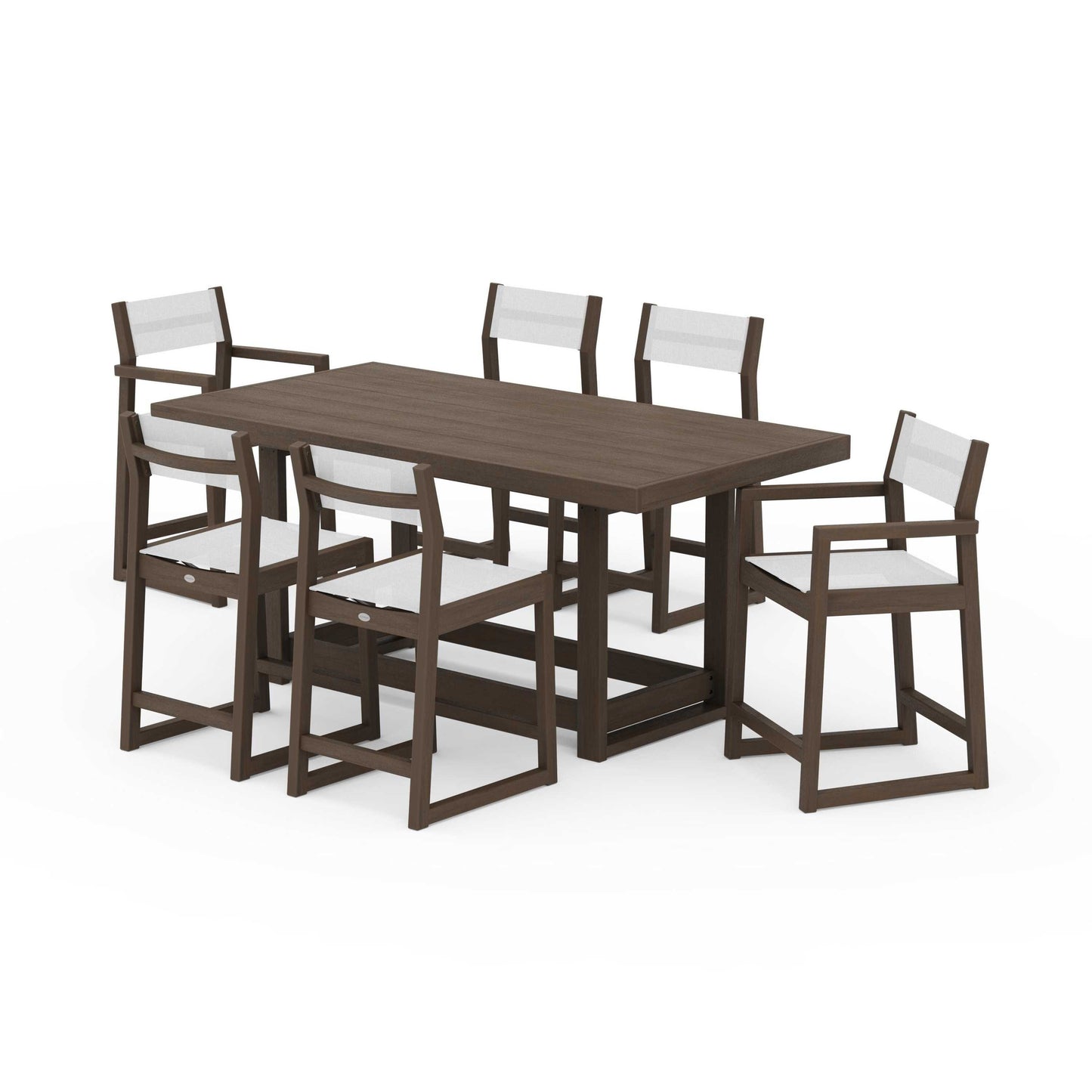 POLYWOOD EDGE Sling 7-Piece Counter Table Set — Kona / White Sling