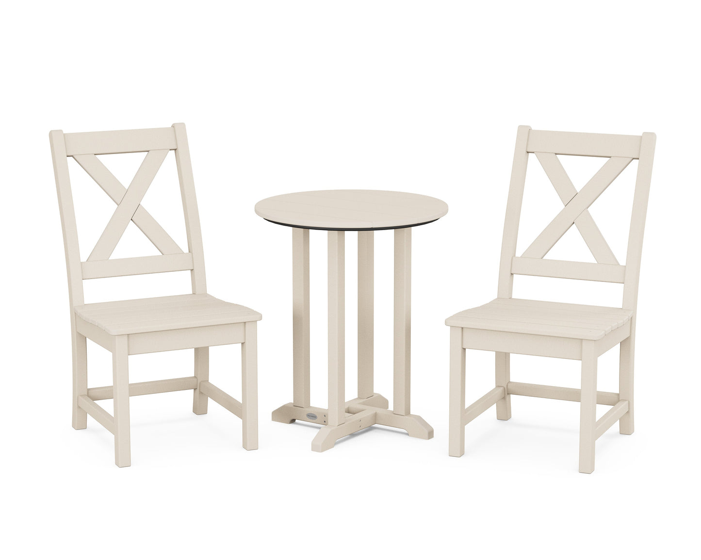 POLYWOOD Braxton Side Chair 3-Piece Round Bistro Dining Set — Sand