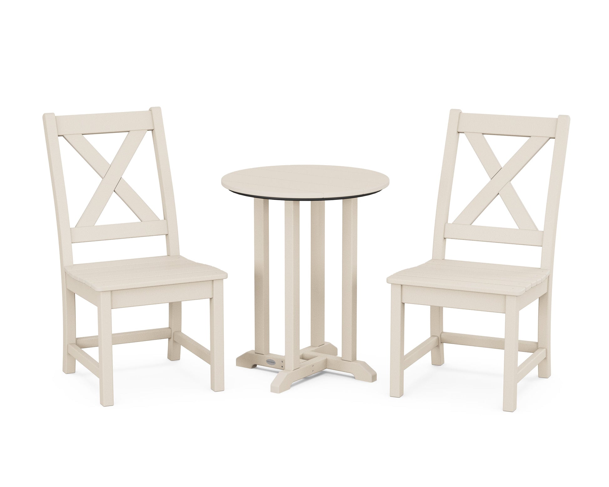 POLYWOOD Braxton Side Chair 3-Piece Round Bistro Dining Set — Sand