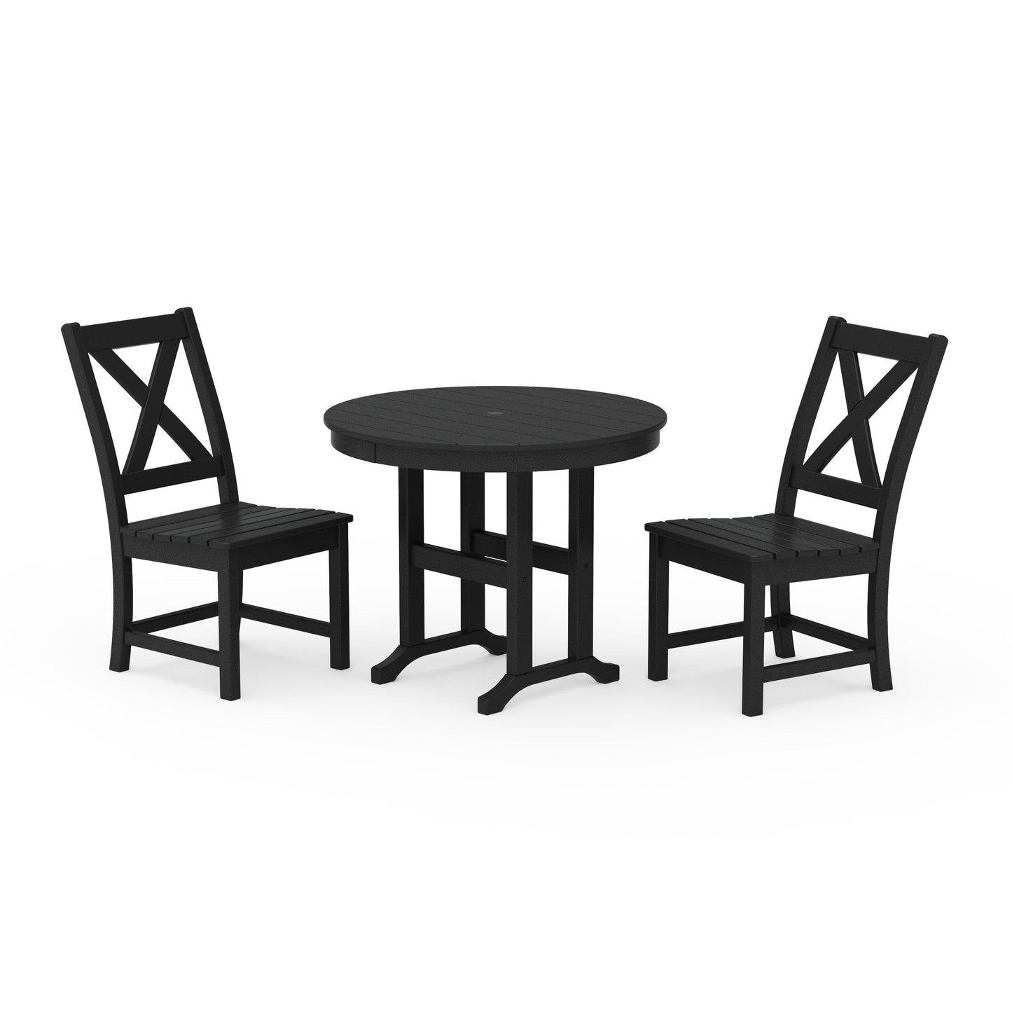 POLYWOOD Braxton Side Chair 3-Piece Round Dining Set — Black