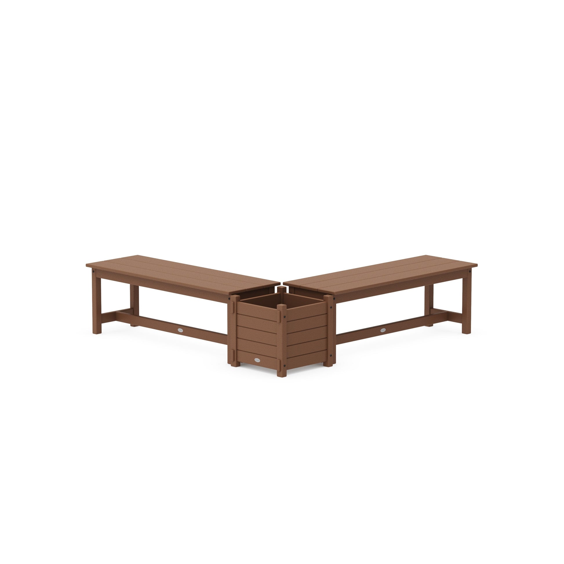 POLYWOOD 48" Nautical L- Shaped Planter Bench Set — Teak