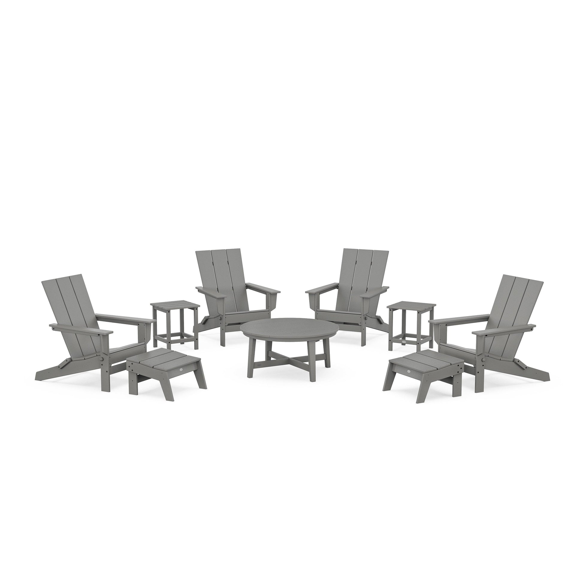 POLYWOOD Modern Studio Folding Adirondack 9-Piece Conversation Set — Slate Grey
