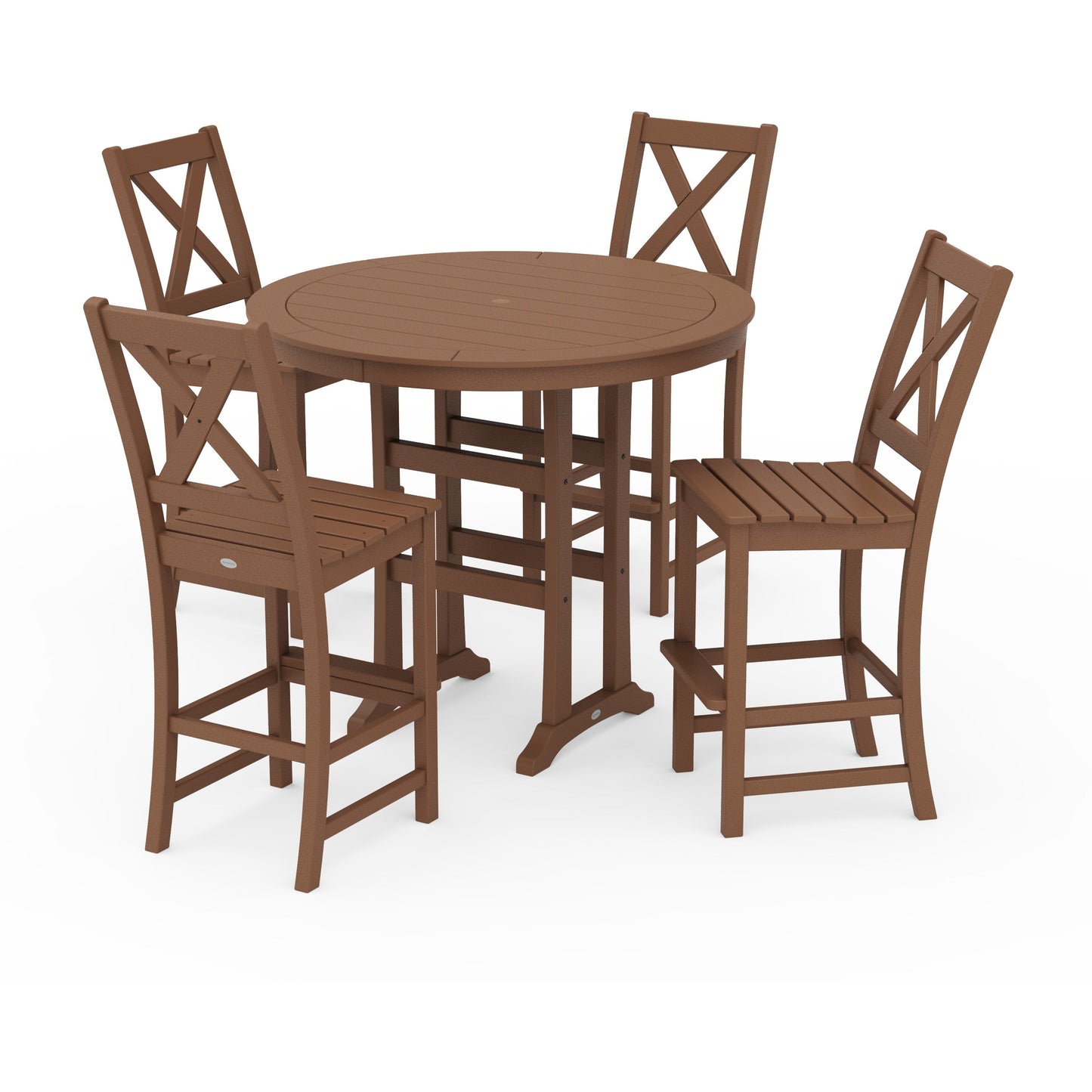 POLYWOOD Braxton 5-Piece Nautical Trestle Arm Chair Bar Set — Teak