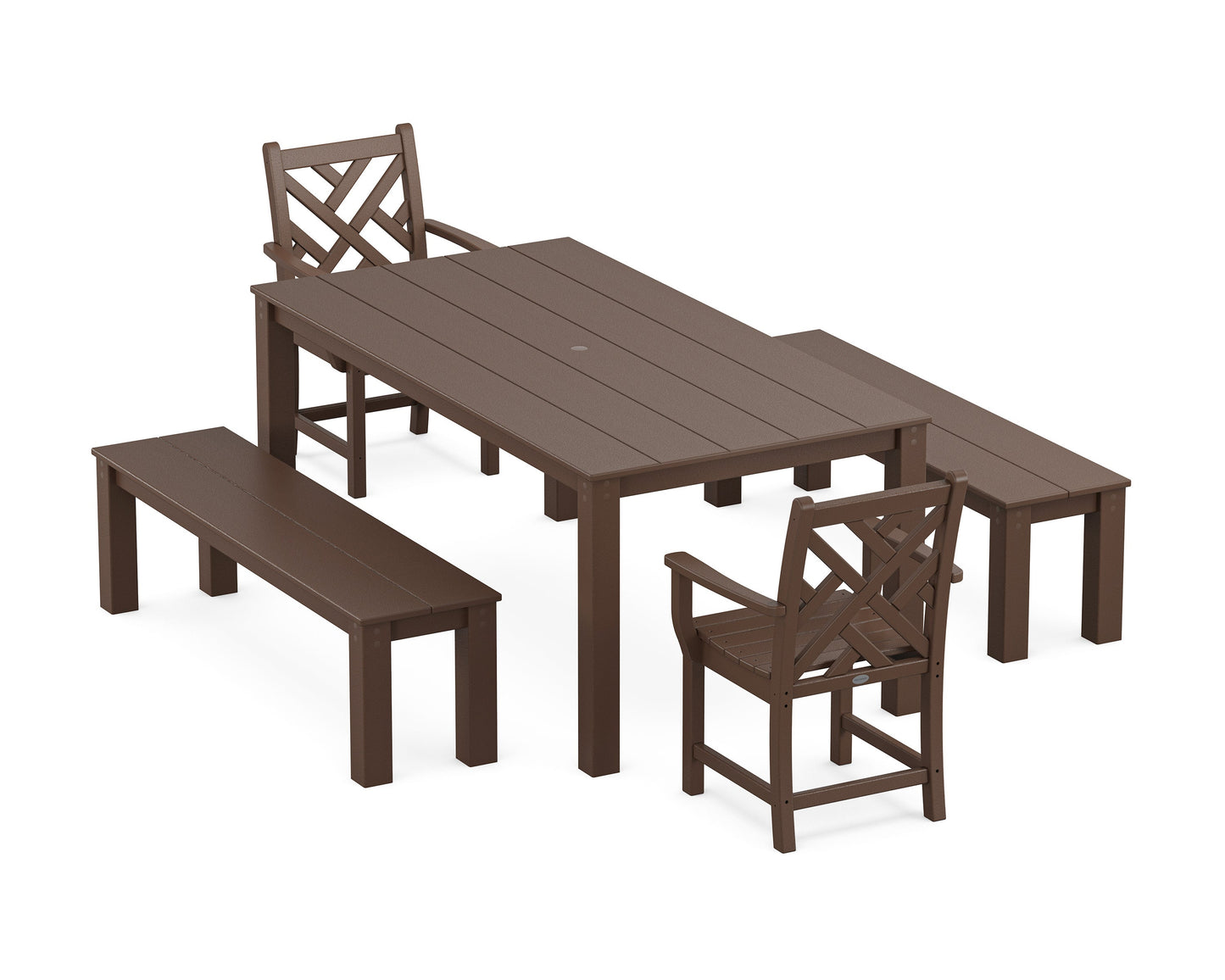 POLYWOOD Chippendale 5-Piece Parsons Dining Set with Benches — Mahogany