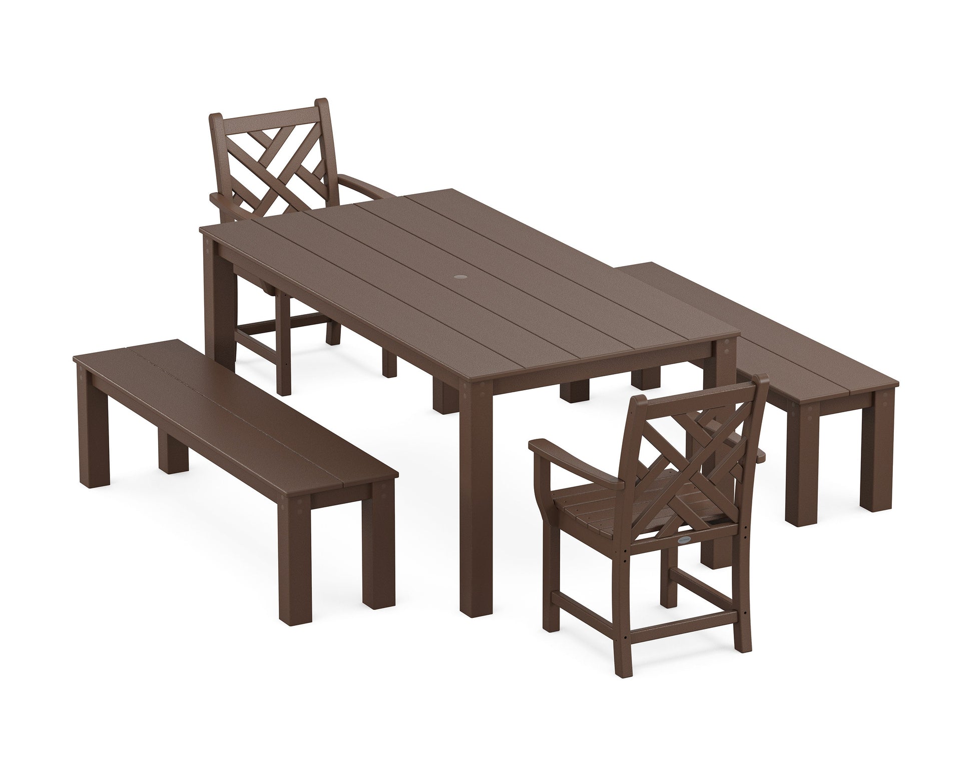 POLYWOOD Chippendale 5-Piece Parsons Dining Set with Benches — Mahogany