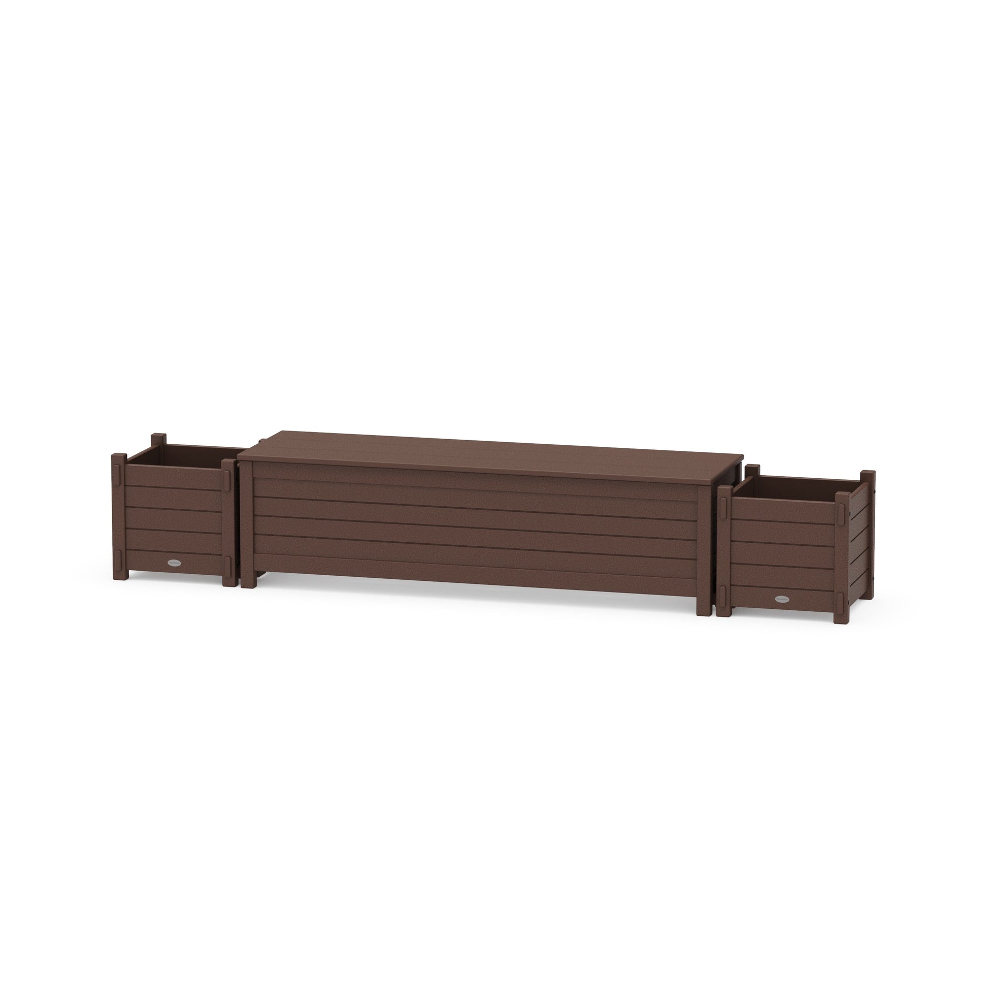 POLYWOOD 60" Nautical Straight Planter Storage Bench Set — Mahogany