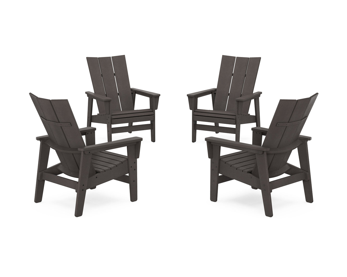 POLYWOOD 4-Piece Modern Grand Upright Adirondack Chair Conversation Set — Vintage Coffee