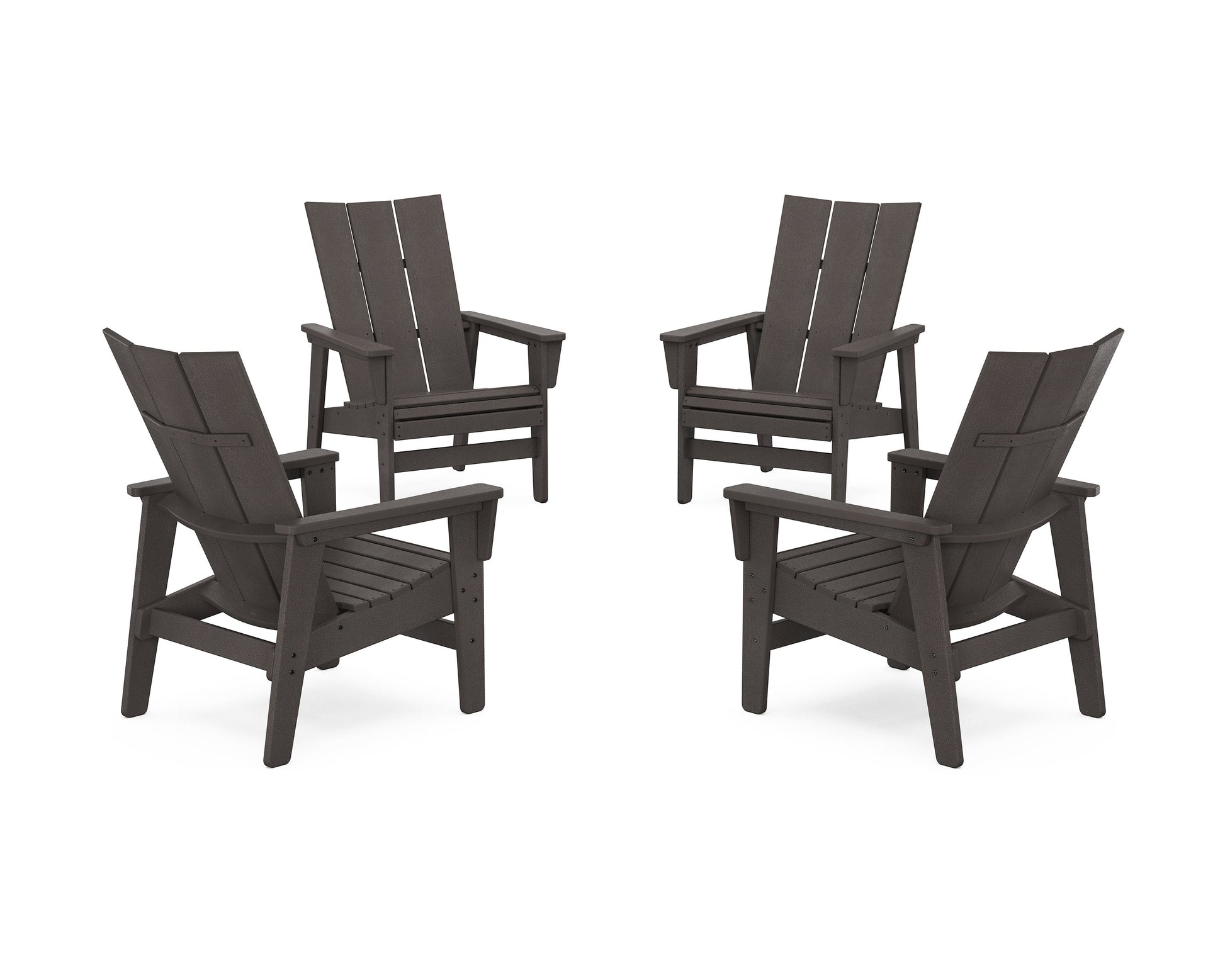 POLYWOOD 4-Piece Modern Grand Upright Adirondack Chair Conversation Set — Vintage Coffee