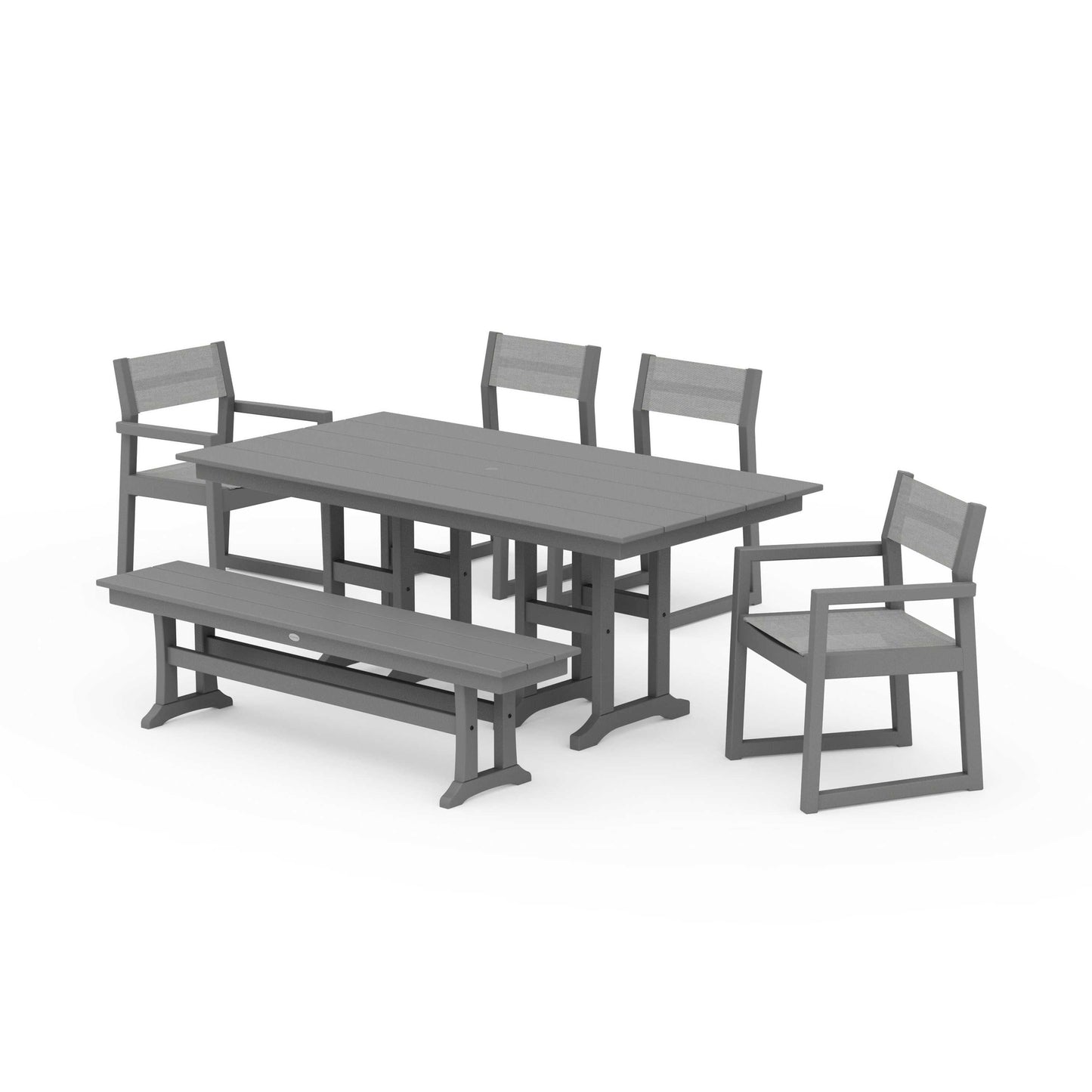 POLYWOOD EDGE Sling 6-Piece Farmhouse Dining Set — Slate Grey / Metallic Sling
