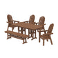 POLYWOOD Vineyard Curveback Adirondack Chair 6-Piece Dining Set with Bench — Teak