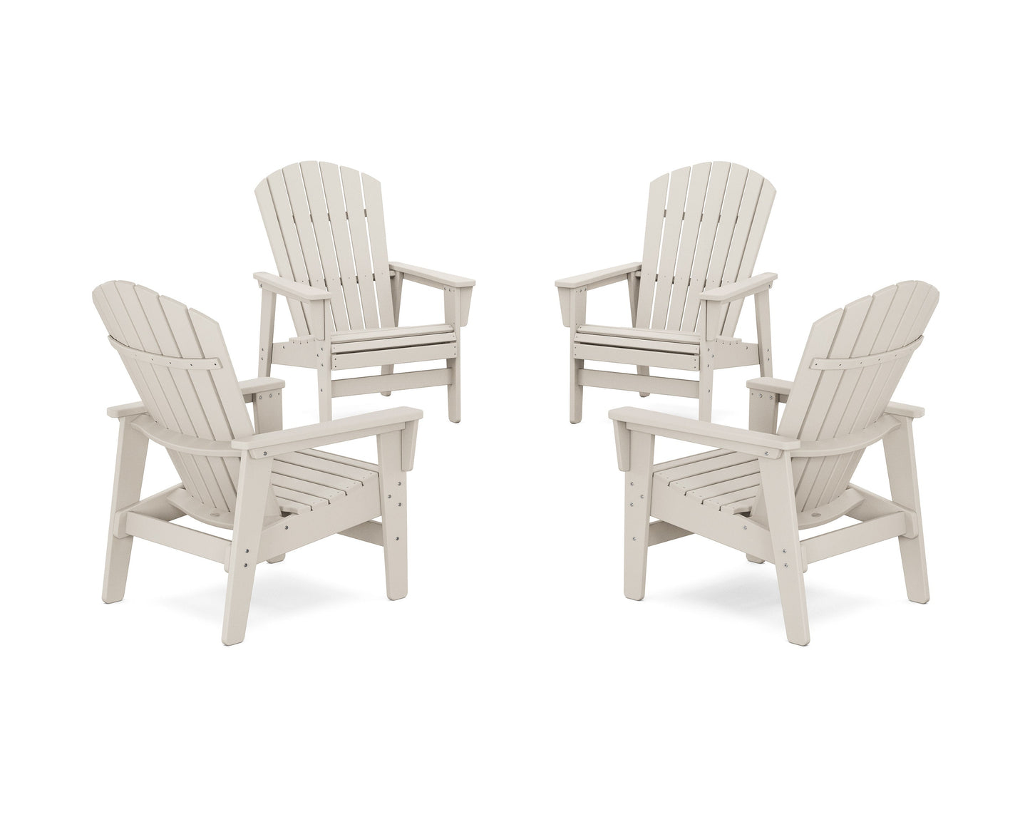 POLYWOOD 4-Piece Nautical Grand Upright Adirondack Chair Conversation Set — Sand