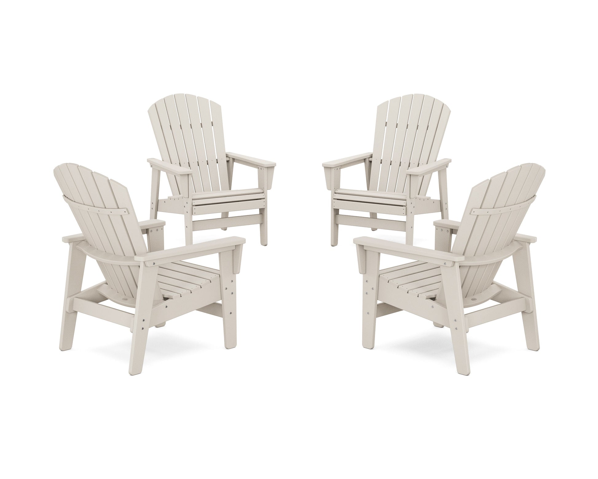 POLYWOOD 4-Piece Nautical Grand Upright Adirondack Chair Conversation Set — Sand