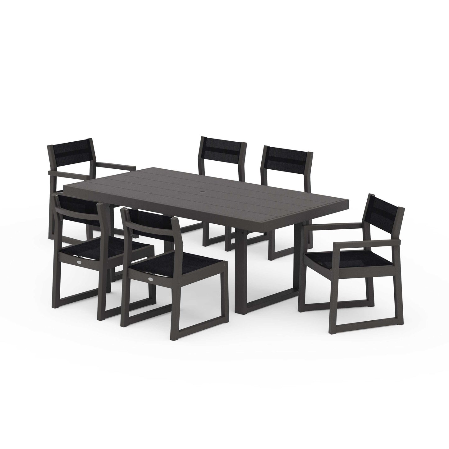 POLYWOOD EDGE Sling 7-Piece Dining Set — Vintage Coffee / Black Sling