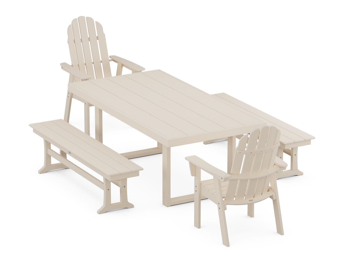 POLYWOOD Vineyard Adirondack 5-Piece Dining Set with Benches — Sand