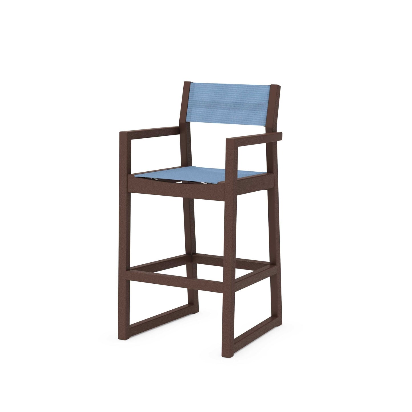 POLYWOOD EDGE Sling Bar Arm Chair — Mahogany / Poolside Sling
