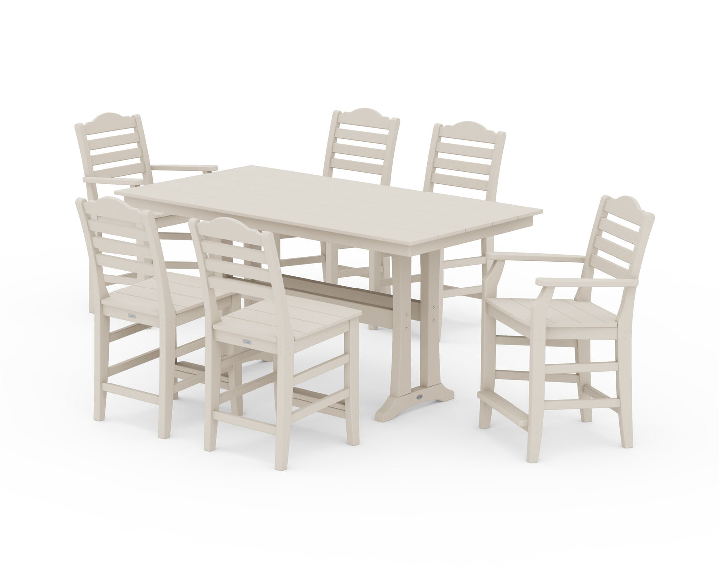 POLYWOOD Savannah 7-Piece Farmhouse Counter Set with Trestle Legs — Sand