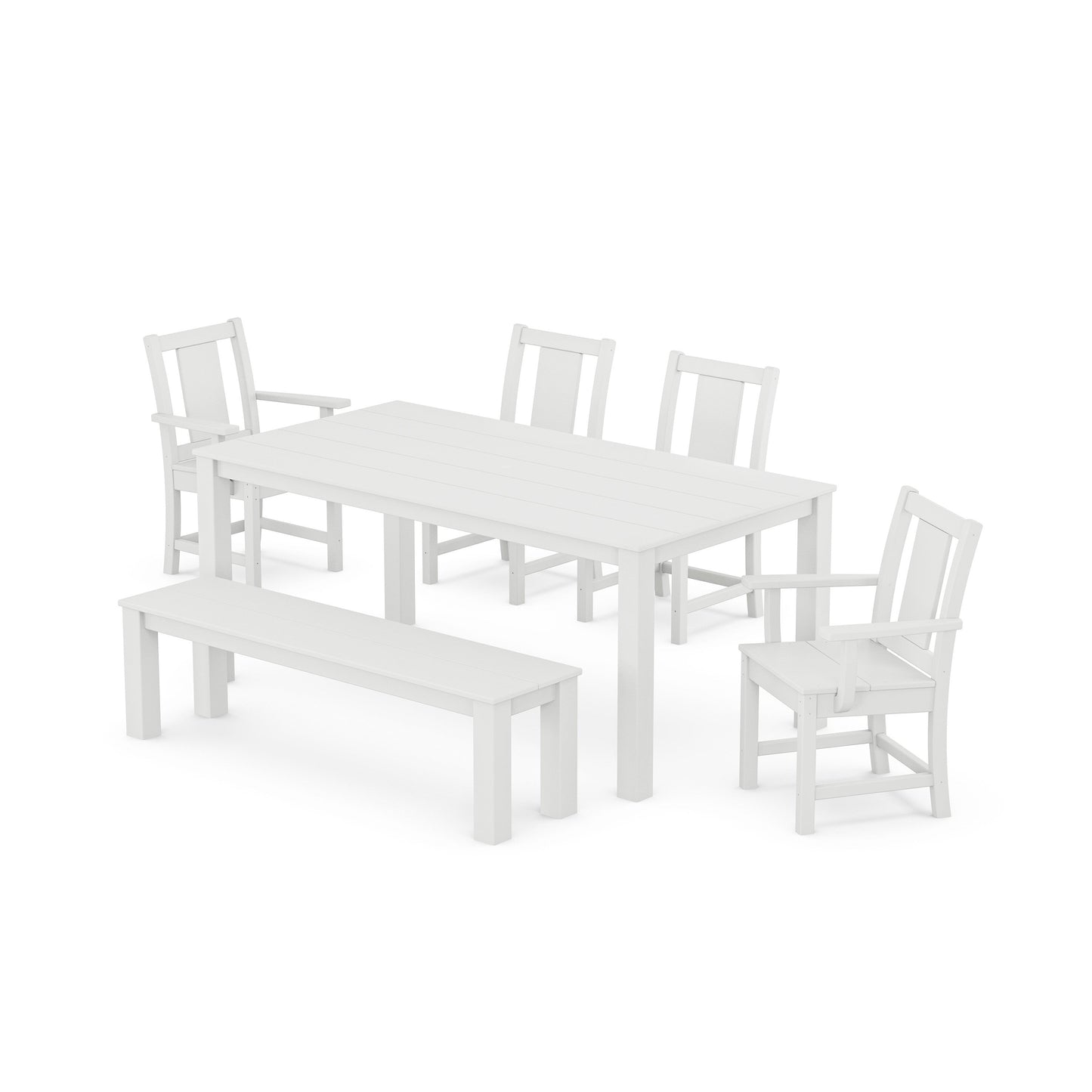 POLYWOOD Prairie 6-Piece Parsons Dining Set with Bench — White