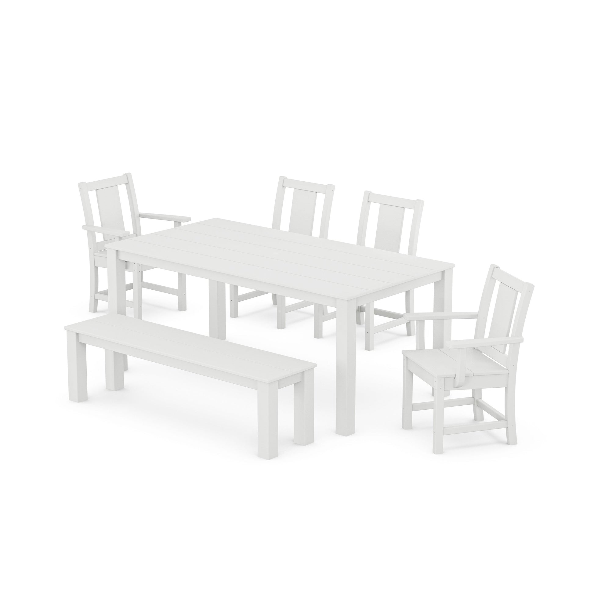POLYWOOD Prairie 6-Piece Parsons Dining Set with Bench — White