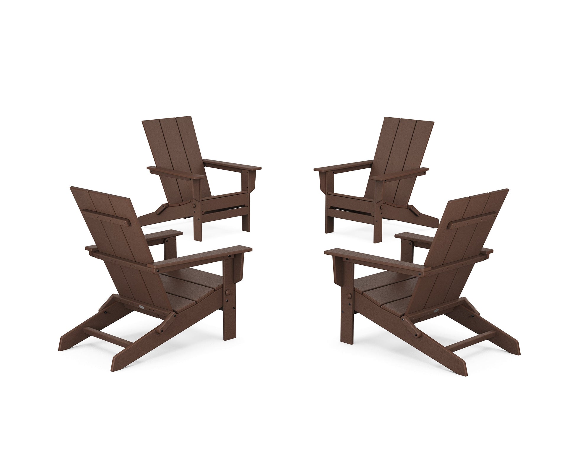 POLYWOOD 4-Piece Modern Studio Folding Adirondack Chair Conversation Set — Mahogany