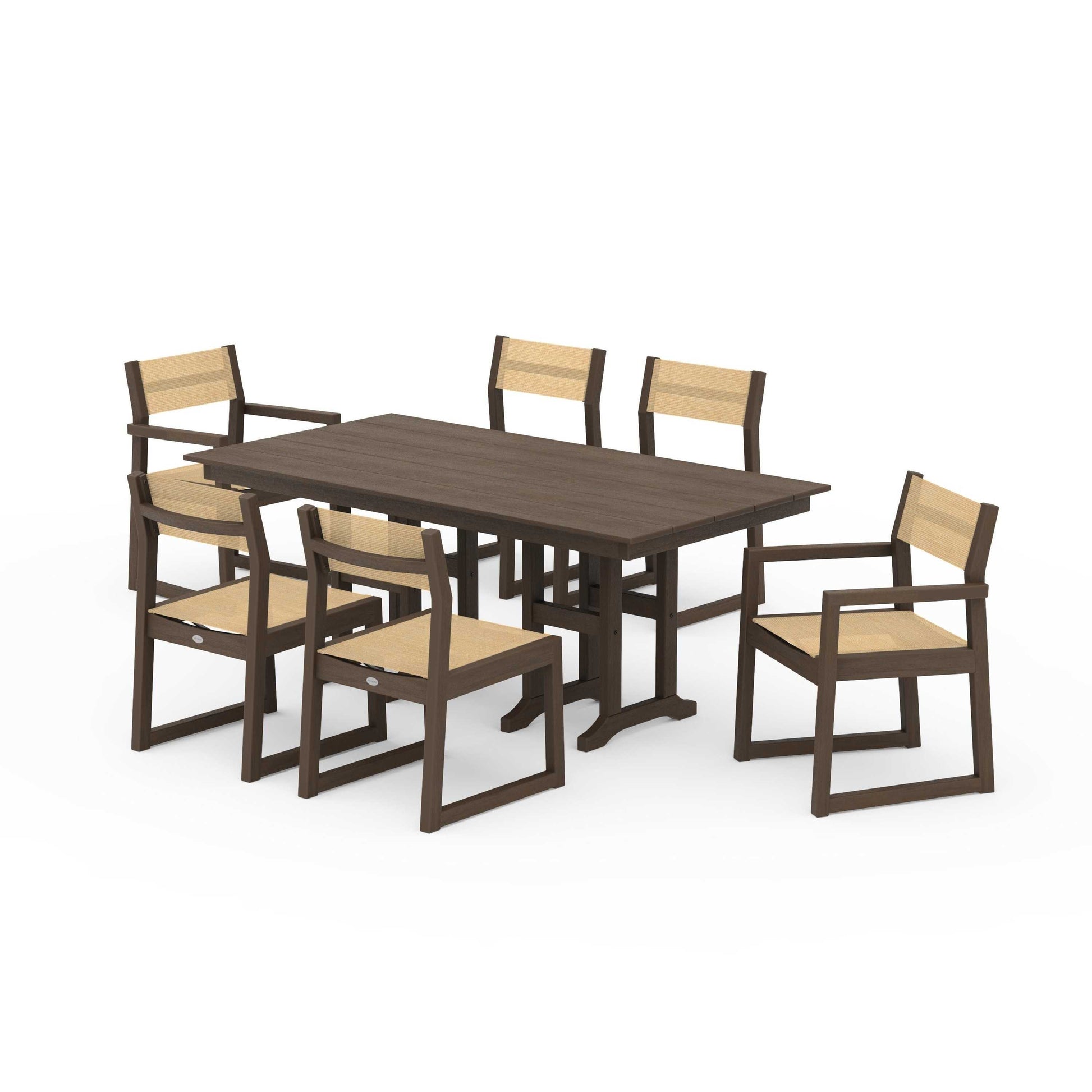 POLYWOOD EDGE Sling 7-Piece Farmhouse Dining Set — Kona / Dupioni Apricot Sling