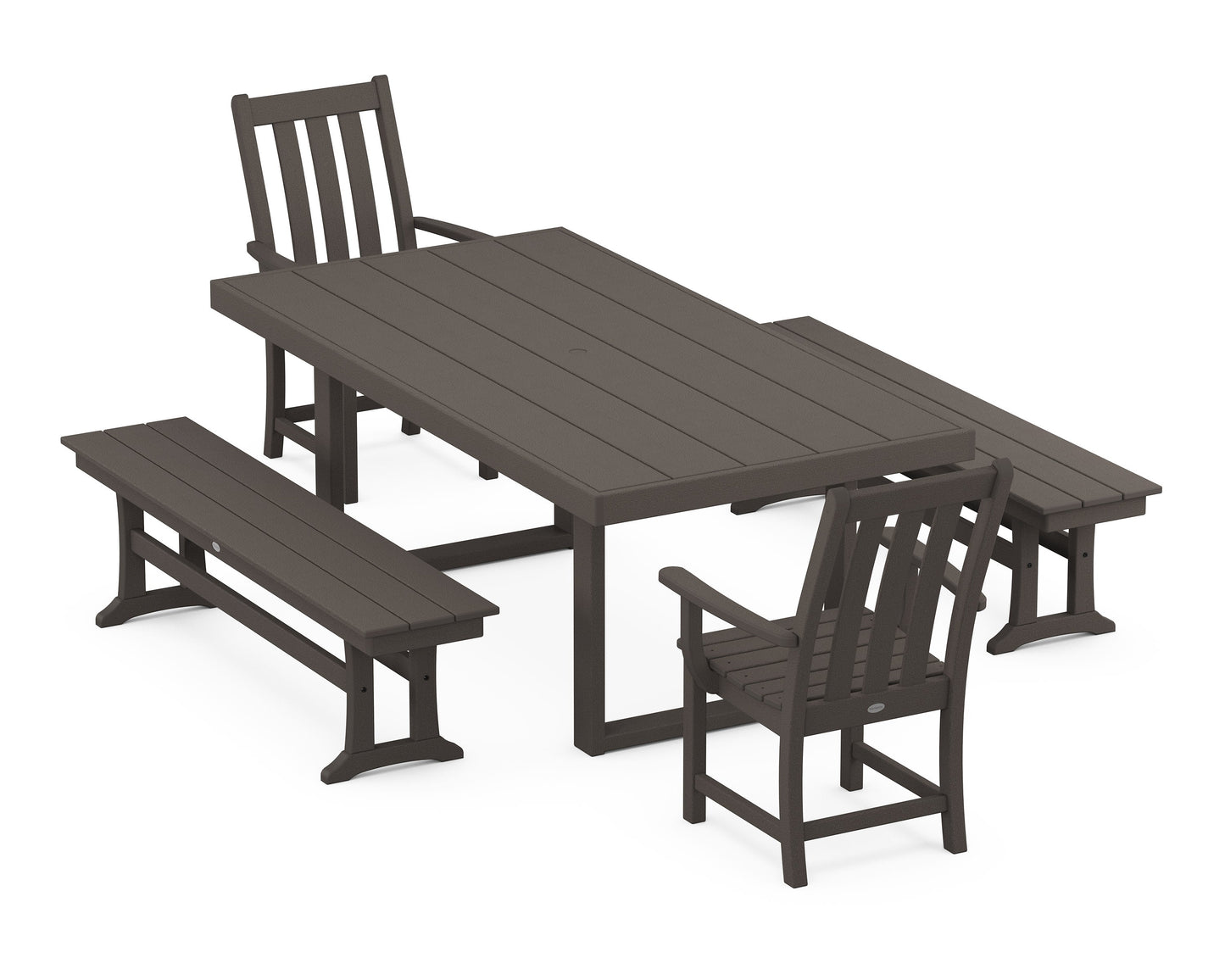POLYWOOD Vineyard 5-Piece Dining Set with Benches — Vintage Coffee