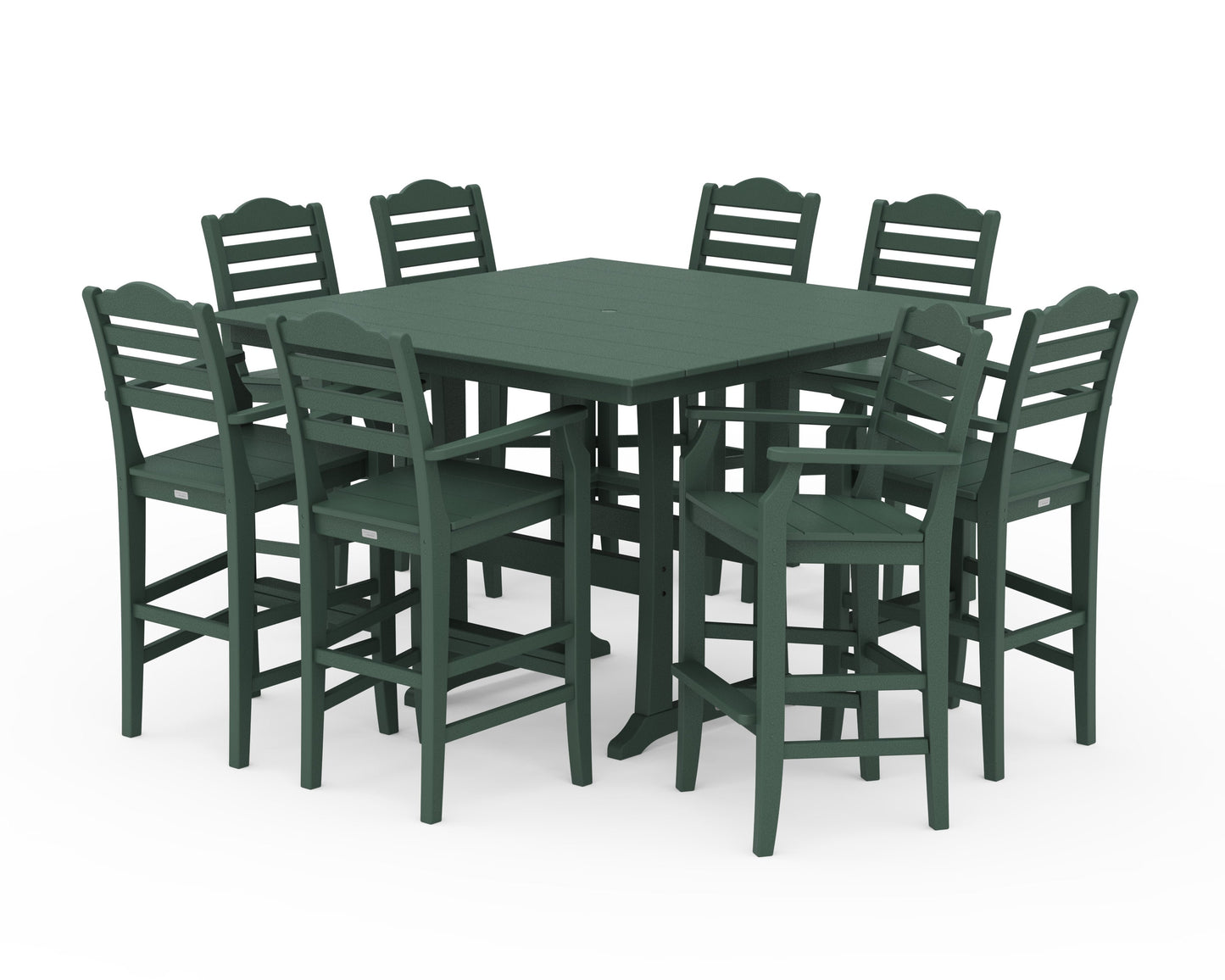 POLYWOOD Savannah 9-Piece Square Farmhouse Bar Set with Trestle Legs — Green