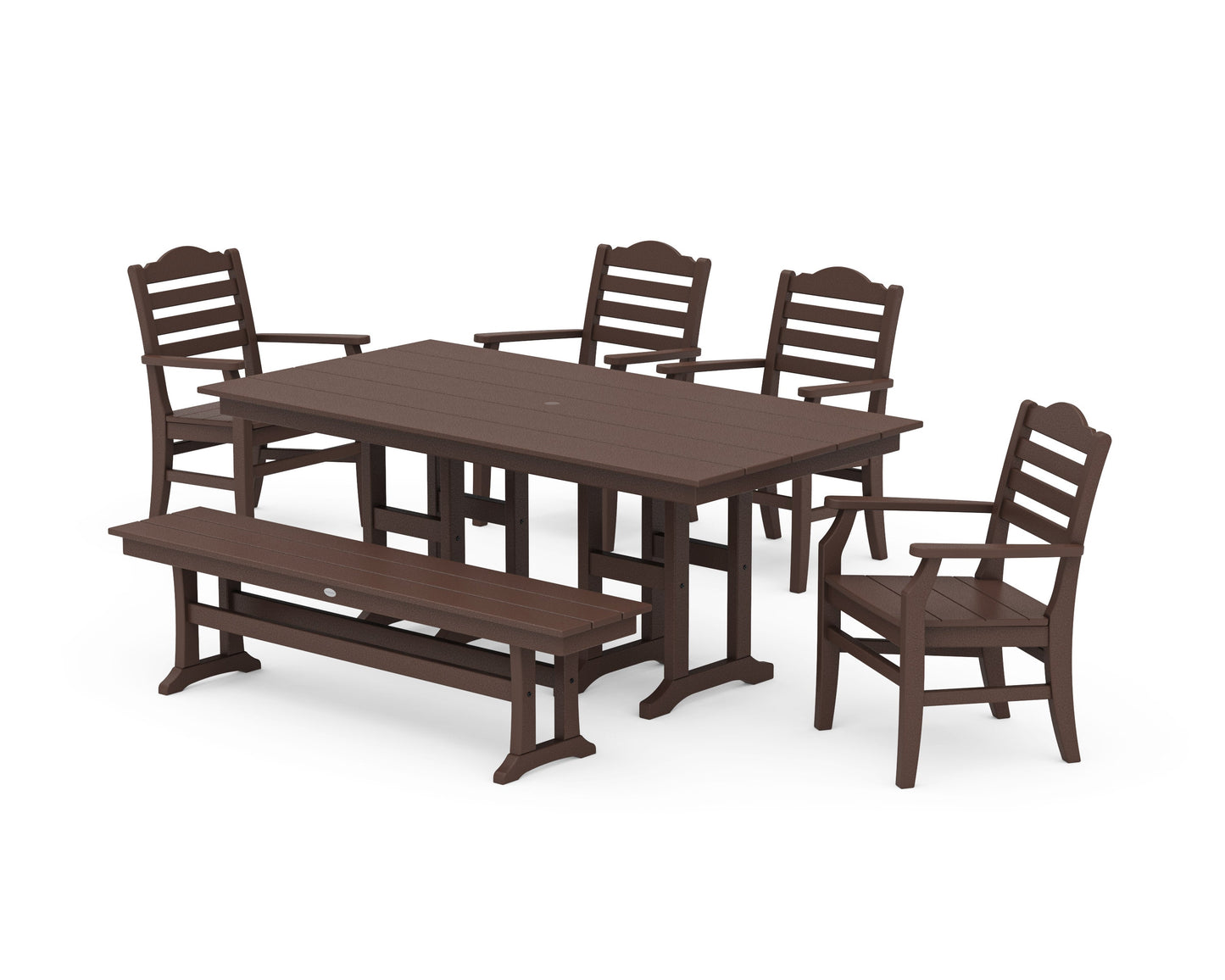 POLYWOOD Savannah 6-Piece Farmhouse Dining Set with Bench — Mahogany