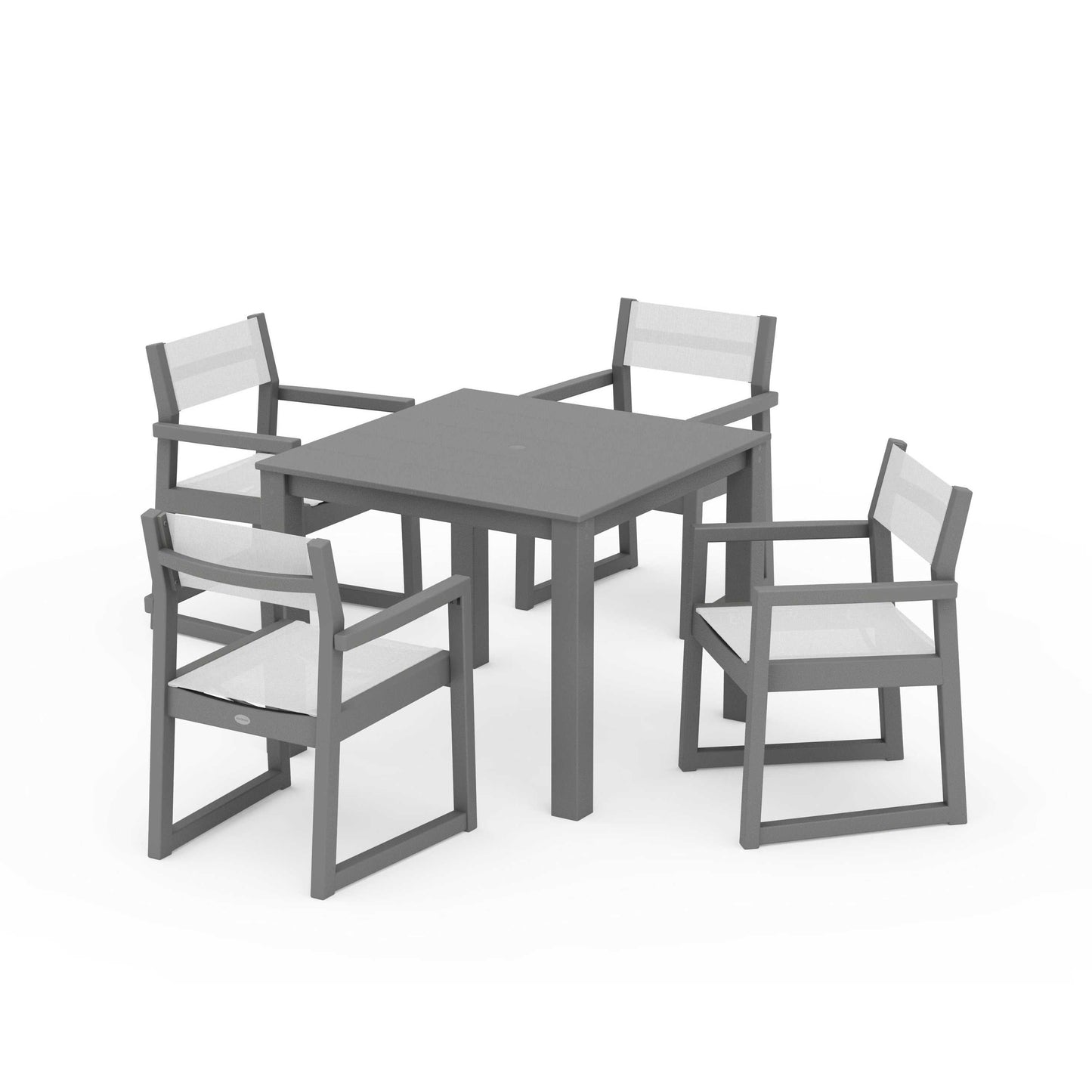 POLYWOOD EDGE Sling Arm Chair 5-Piece Parsons Dining Set — Slate Grey / White Sling