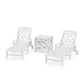 POLYWOOD Chinoiserie 3-Piece Chaise Set with Umbrella Stand Accent Table — Vintage White