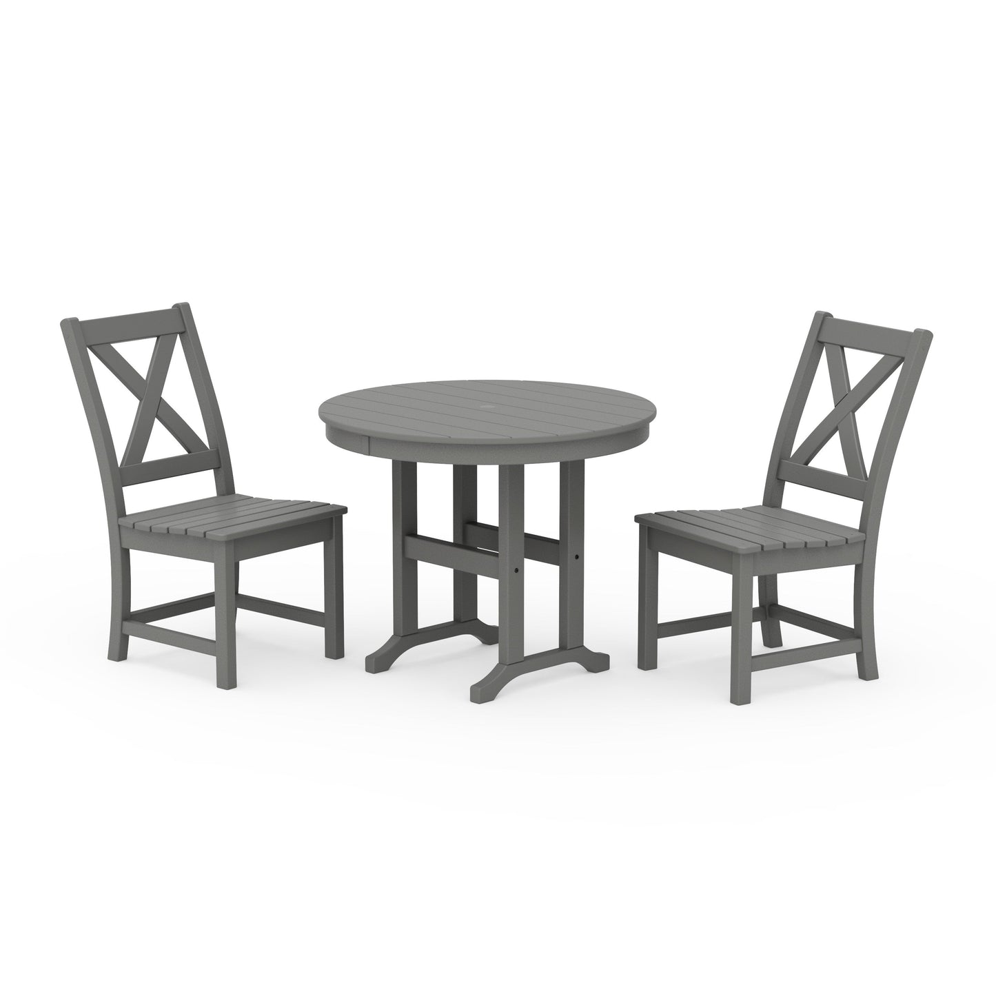 POLYWOOD Braxton Side Chair 3-Piece Round Dining Set — Slate Grey