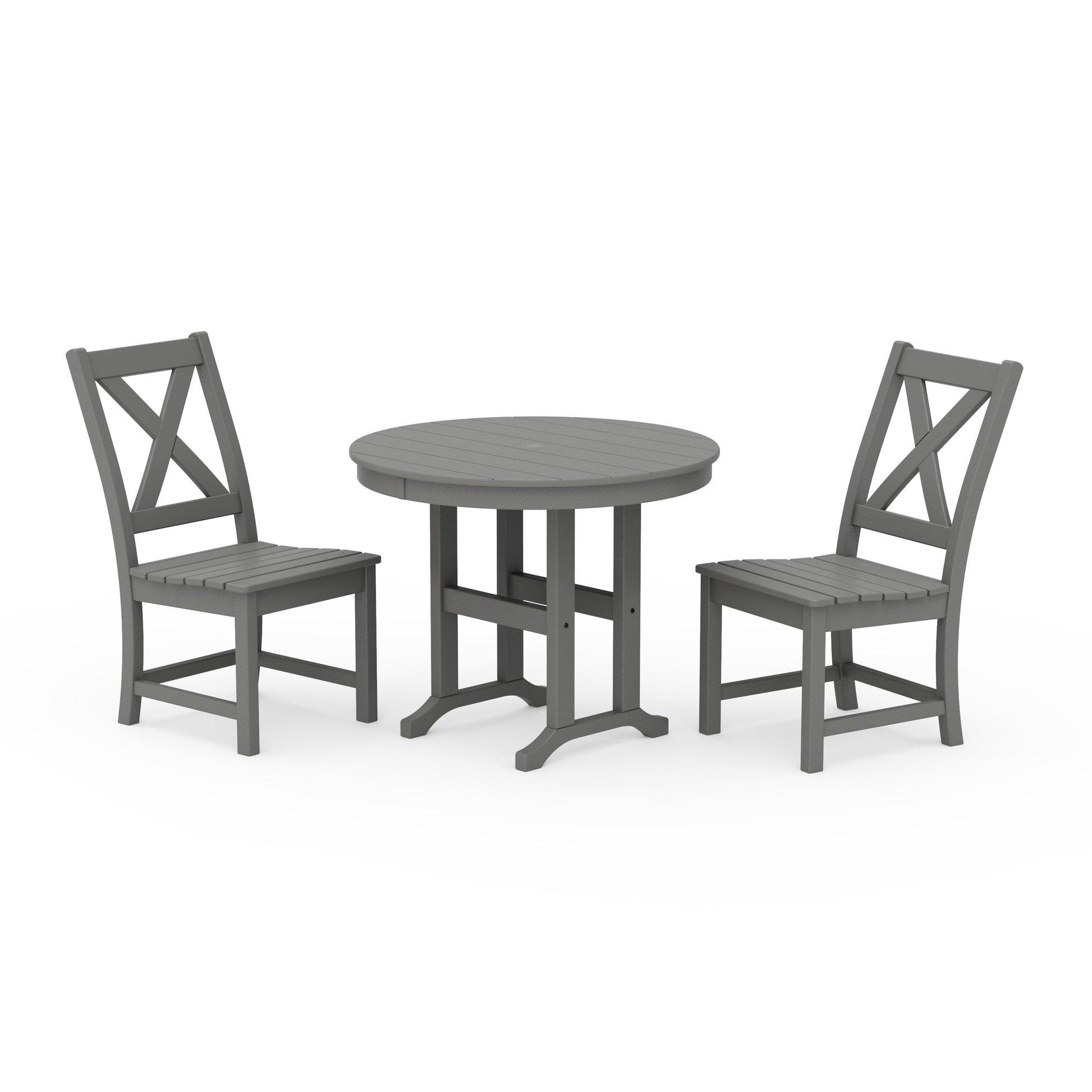 POLYWOOD Braxton Side Chair 3-Piece Round Dining Set — Slate Grey