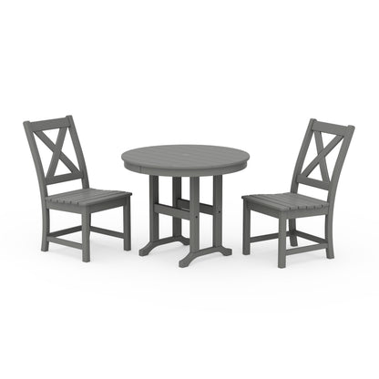 POLYWOOD Braxton Side Chair 3-Piece Round Dining Set — Slate Grey