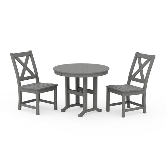 POLYWOOD Braxton Side Chair 3-Piece Round Dining Set — Slate Grey