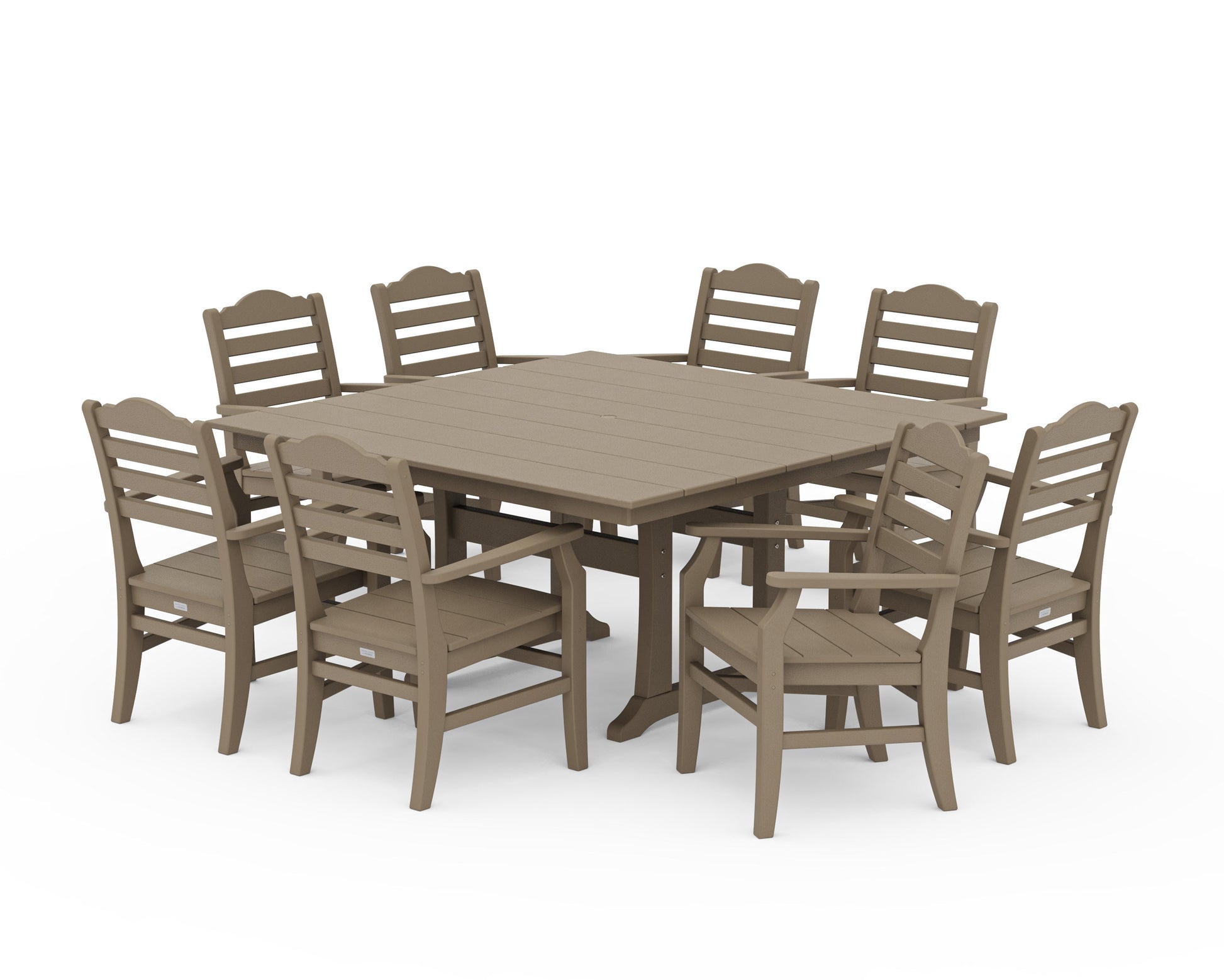POLYWOOD Savannah 9-Piece Square Farmhouse Dining Set with Trestle Legs — Vintage Sahara