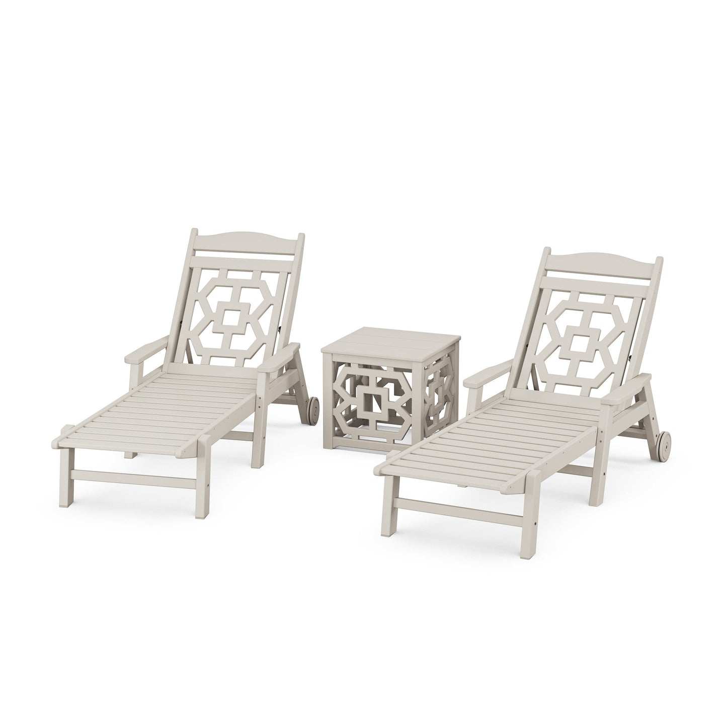 POLYWOOD Chinoiserie 3-Piece Chaise Set — Sand