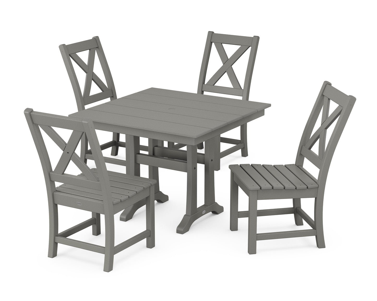 POLYWOOD Braxton Side Chair 5-Piece Farmhouse Dining Set With Trestle Legs — Slate Grey
