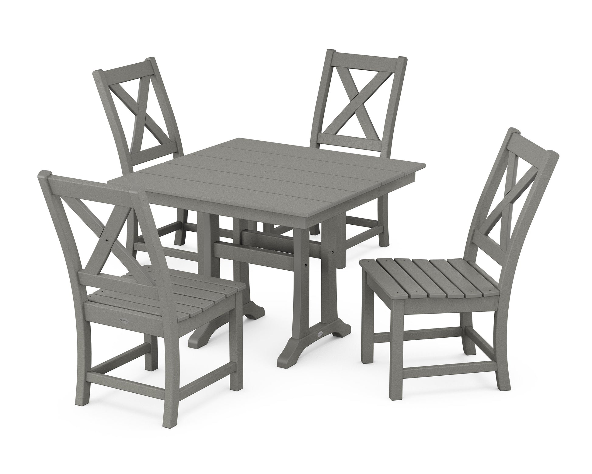 POLYWOOD Braxton Side Chair 5-Piece Farmhouse Dining Set With Trestle Legs — Slate Grey