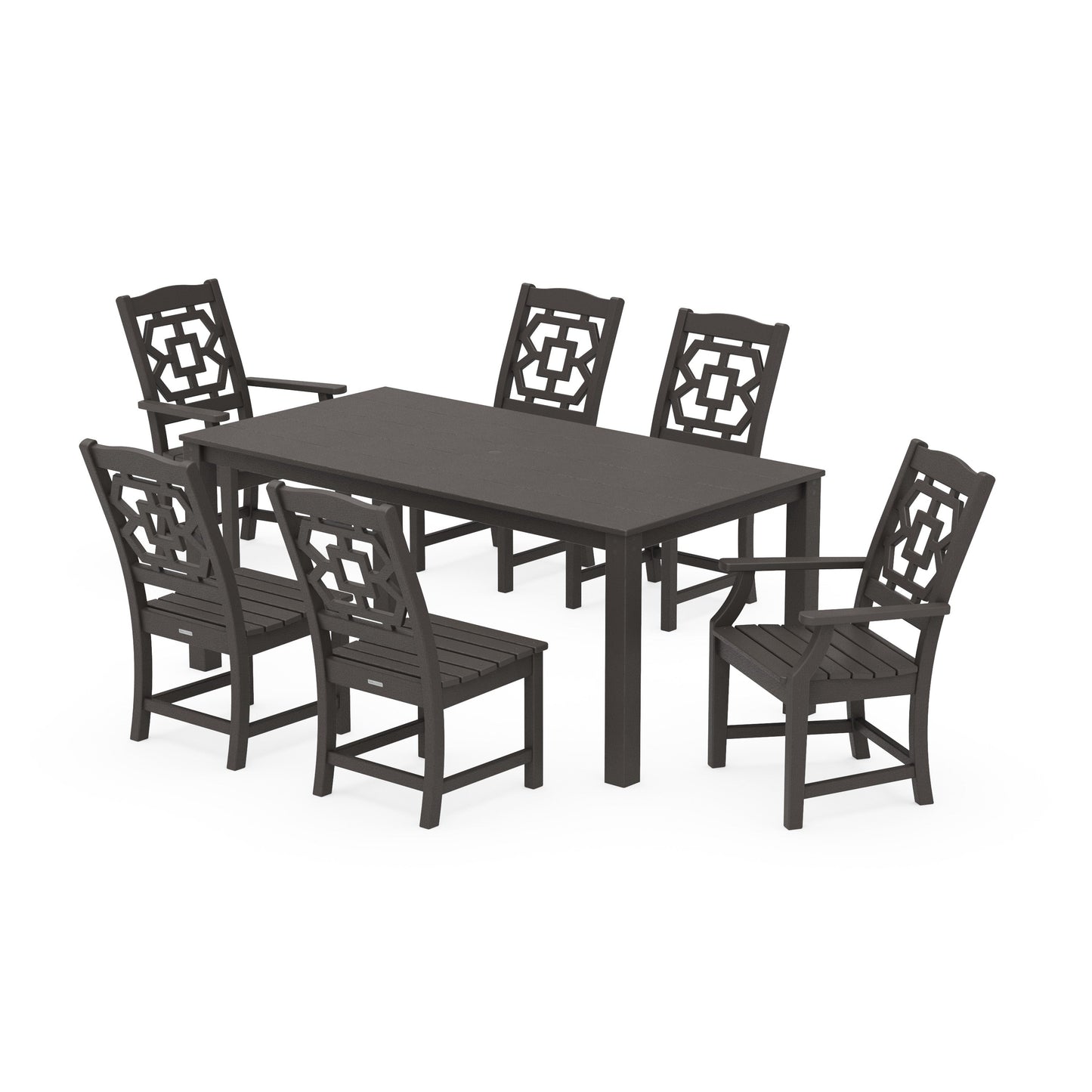POLYWOOD Chinoiserie 7-Piece Parsons Dining Set — Vintage Coffee