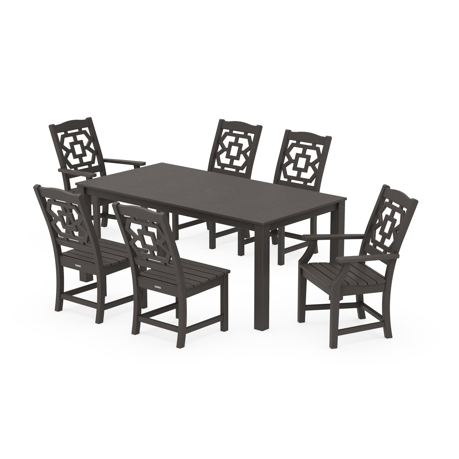 POLYWOOD Chinoiserie 7-Piece Parsons Dining Set — Vintage Coffee
