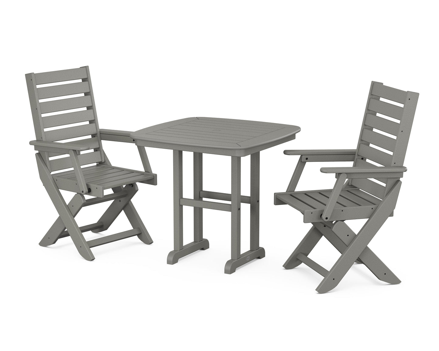 POLYWOOD Captain Folding Chair 3-Piece Dining Set — Slate Grey