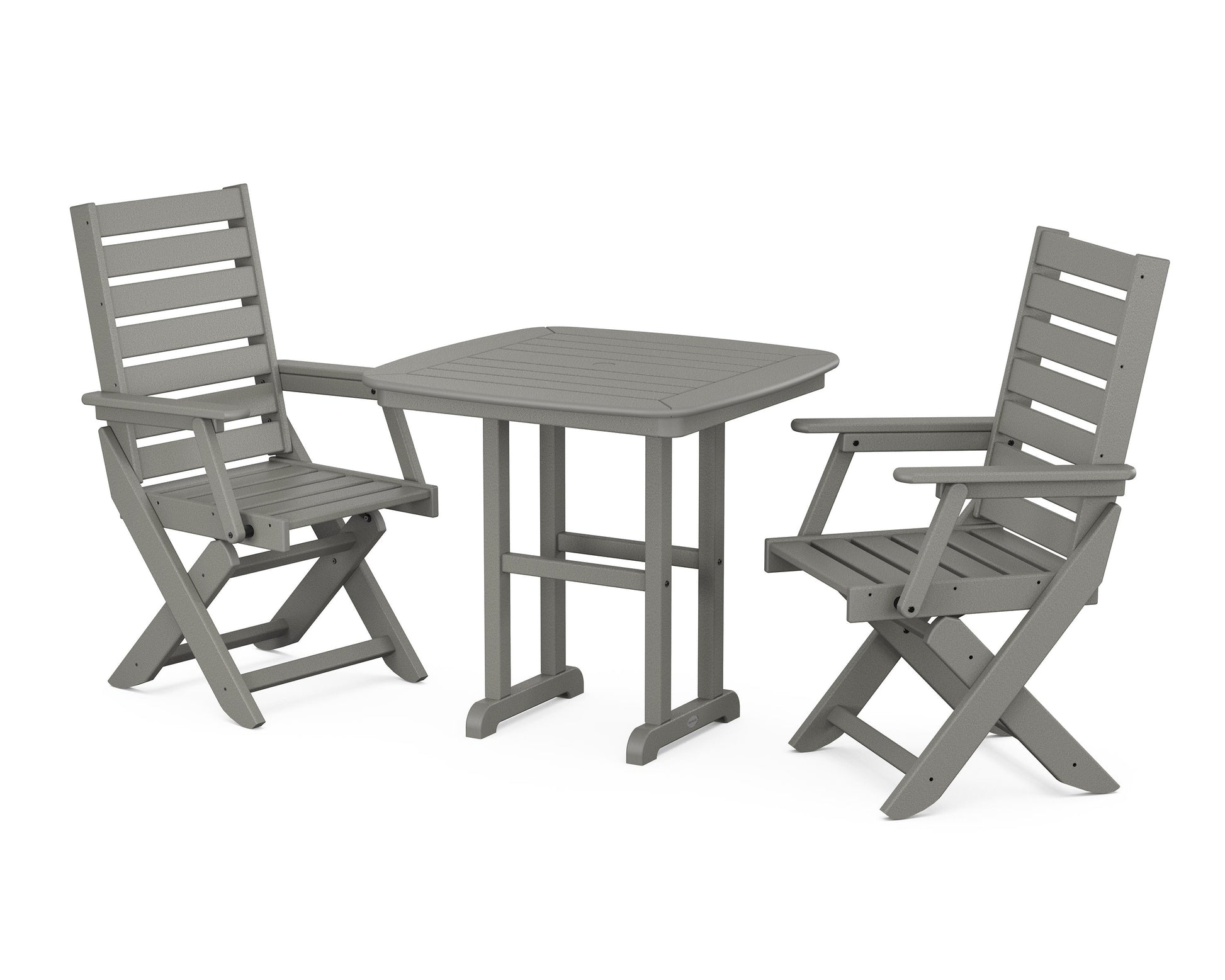 POLYWOOD Captain Folding Chair 3-Piece Dining Set — Slate Grey
