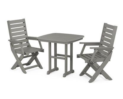 POLYWOOD Captain Folding Chair 3-Piece Dining Set — Slate Grey