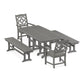 POLYWOOD Chinoiserie 5-Piece Dining Set with Benches — Slate Grey